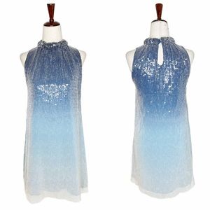 Alice + Olivia Silk Sequin Ombre High Neck Mini Disco Dress Size XS